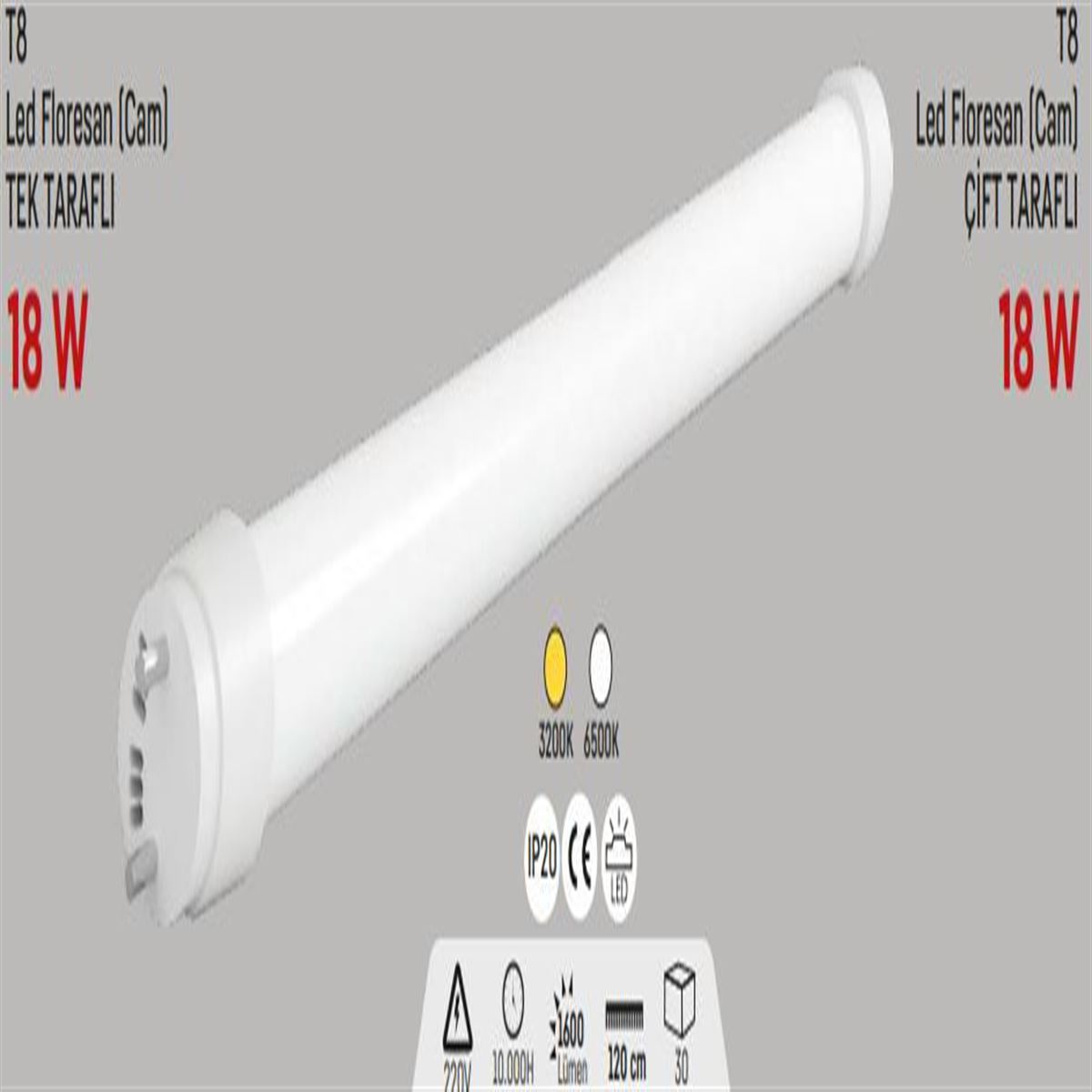 TEK GİRİŞ 18W.T8 LED FLORESAN (120cm)G.IŞIĞI 1